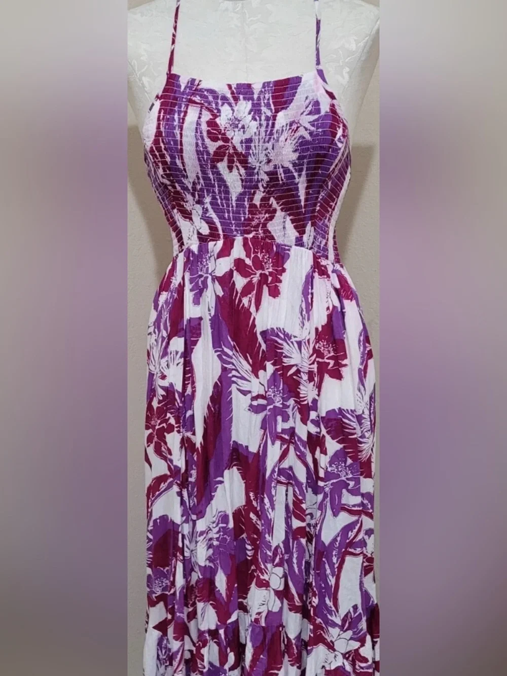 Free People Purple & White Floral High-Low Maxi Dress